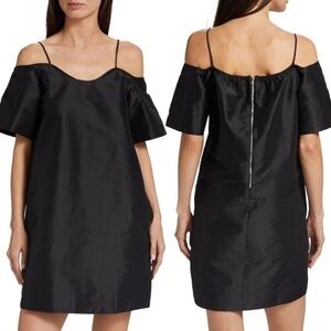 GANNI NWT Beaded Taffeta Shoulder Off Black Mini Dress EU 38 US S (6)